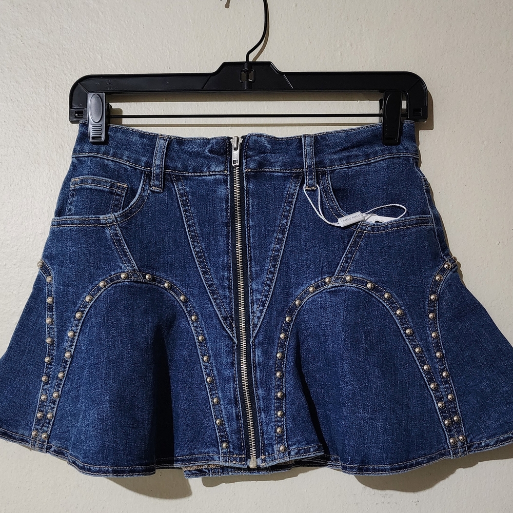 Denim Mini Skirt with Studded Details